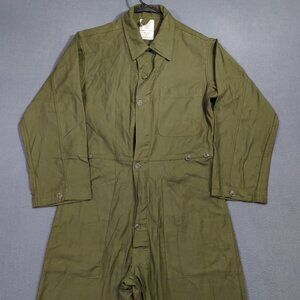 Vintage Military Overalls Mens M Green Cotton Sateen Type 1 80s Lajas Industries